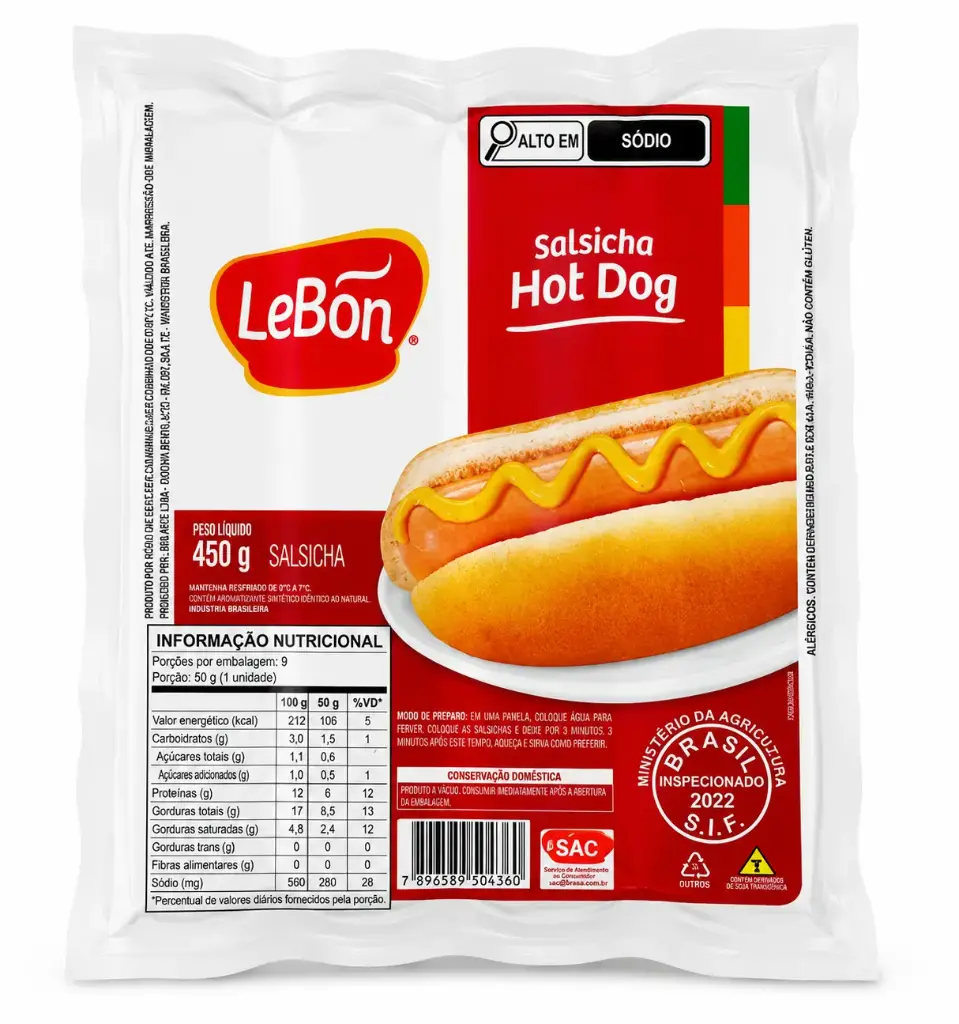 SALSICHA HOT DOG LEBON 450G