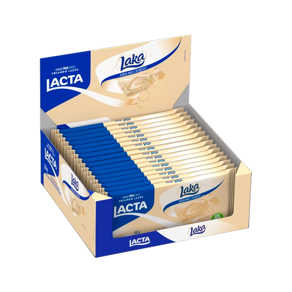 DISPLAY DE BARRAS DE CHOCOLATE LACTA LAKA BRANCO - 17 UNIDADES
