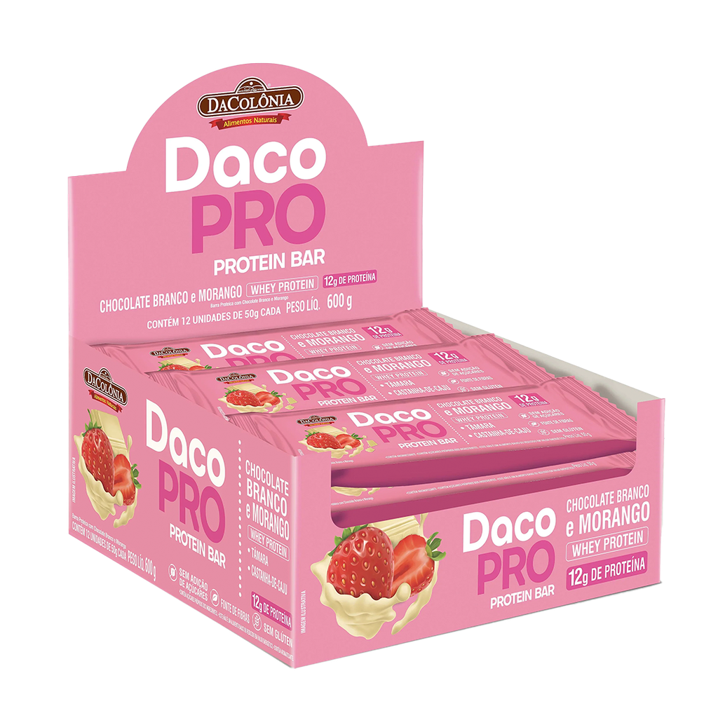 EMPAQUE DE BARRAS DACOPRO PROTEIN FRUTILLA Y CHOCOLATE  - 12 Unidades