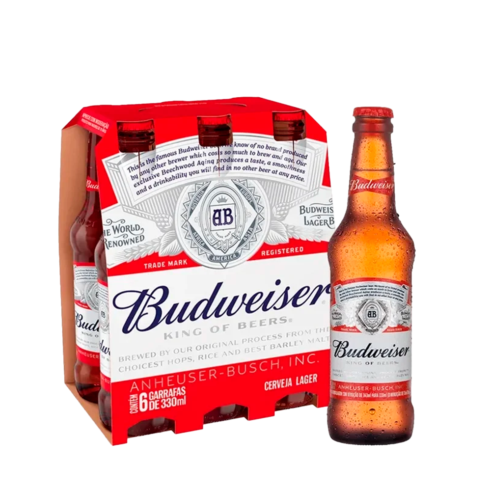 FARDO DE CERVEJA BUDWEISER - GARRAFA 330ml - 6 Unidades