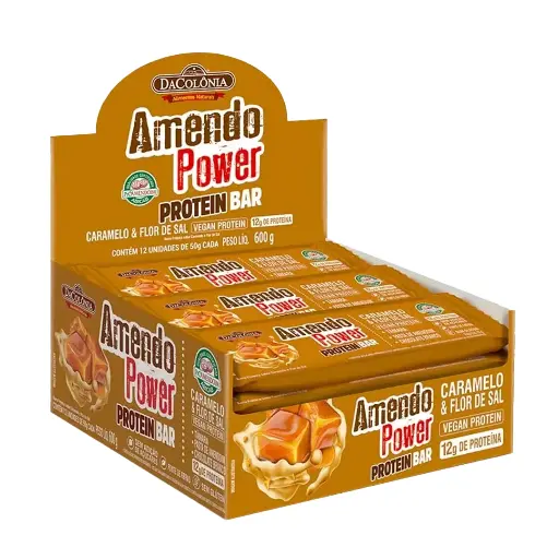[D00385] EMPAQUE DE BARRAS AMENDOPOWER PROTEIN CARAMELO FLOR DE SAL - 12 Unidades