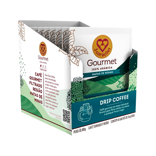 [00526] DISPLAY DRIP COFFEE 3 CORAÇÕES GOURMET DRIP MATAS DE MINAS 10X10G
